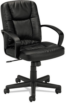basyx® VL171 Executive Mid-Back Leather Chair,  Black Leather