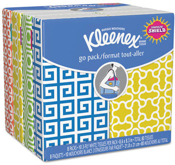 Kleenex® Facial Tissue Pocket Packs,  3-Ply, White, 10/Pouch, 8 Pouches/Pack  24 packs/case