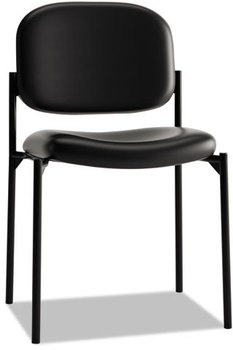 HON® VL606 Stacking Guest Chair without Arms Bonded Leather Upholstery, 21.25" x 21" 32.75", Black Seat, Back, Base