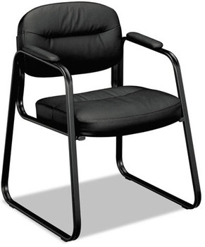 HON® HVL653 Leather Guest Chair SofThread Bonded 22.25" x 23" 32", Black Seat, Back, Base