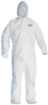 KleenGuard™ A30 Breathable Splash and Particle Protection Coveralls with Hood, Elastic Back, Wrists, & Ankles, and Zipper Front. Size X-Large. White. 25/Case.