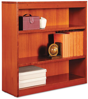 Alera® Veneer Square Corner Bookcase Wood Three-Shelf, 35.63w x 11.81d 35.91h, Medium Cherry