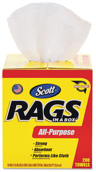 Scott® Rags in a Box,  12" X 9" White, 200/Box, 8 Boxes/Case