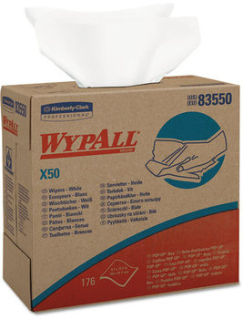 WypAll* X50 Wipers,  9 1/10 x 12 1/2, White, 176/Pop-Up Box, 10 Boxes/Carton