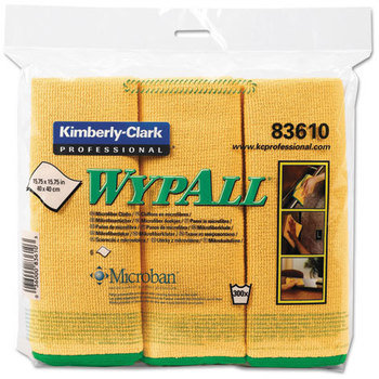 WypAll* Microfiber Cloths with Microban® Protection,  Microfiber, 15 3/4 x 15 3/4, Yellow, 24/Carton