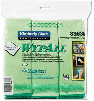 WypAll* Microfiber Cloths with Microban® Protection,  Microfiber 15 3/4 x 15 3/4, Green, 24/Carton