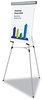 A Picture of product BVC-FLX09102MV MasterVision®  Telescoping Tripod Display Easel,  Adjusts 35" to 64" High, Metal, Silver