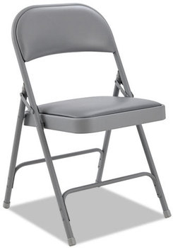 Alera® Steel Folding Chair with Two-Brace Support,  Padded Back/Seat, Light Gray, 4/CT