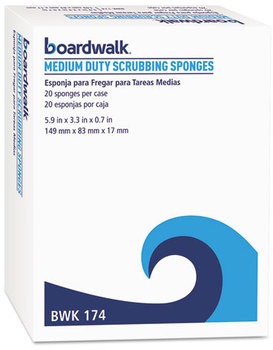 Boardwalk® Medium-Duty Scrubbing Sponge,  3 3/5 x 6 1/10, Yellow/Green, 20/Carton