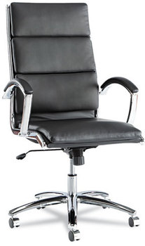 Alera® Neratoli® High-Back Slim Profile Chair Faux Leather, 275 lb Cap, 17.32" to 21.25" Seat Height, Black Seat/Back, Chrome