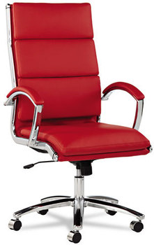 Alera® Neratoli® High-Back Slim Profile Chair Faux Leather, Up to 275 lb, 17.32" 21.25" Seat Height, Red Seat/Back, Chrome