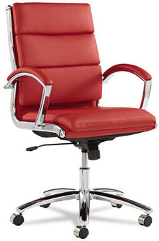 Alera® Neratoli® Mid-Back Slim Profile Chair Faux Leather, Supports Up to 275 lb, Red Seat/Back, Chrome Base