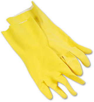 Boardwalk® Flock-Lined Latex Cleaning Gloves,  Large, Yellow, 12 Pairs