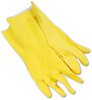 A Picture of product BWK-242L Boardwalk® Flock-Lined Latex Cleaning Gloves. 18 mil. Size Large. Yellow. 12 pairs.