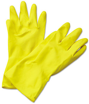 Boardwalk® Flock-Lined Latex Cleaning Gloves,  Extra-Large, Yellow, 12 Pairs