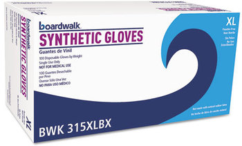 Boardwalk® Powder-Free Synthetic Vinyl Gloves. 4 mil. Size X-Large. Cream. 100/box, 10 boxes/case.
