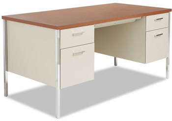 Alera® Double Pedestal Steel Desk 60" x 30" 29.5", Cherry/Putty