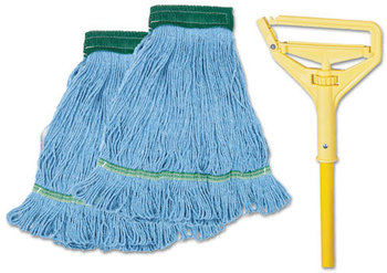 Boardwalk® Looped End Mop Kit,  Medium, 60" Metal/Polypropylene Handle, Blue/Yellow