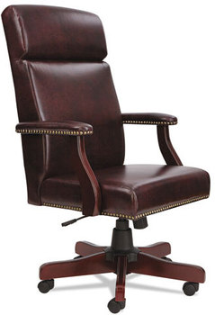 Alera® Traditional Series High-Back Chair,  Mahogany Finish/Oxblood Vinyl