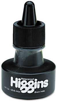 Higgins® Waterproof Pigmented Drawing Inks,  Black, 1oz Bottle