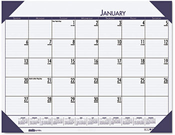 House of Doolittle™ EcoTones® 100% Recycled Monthly Desk Pad Calendar 22 x 17, Ocean Blue Sheets/Corners, Black Binding, 12-Month (Jan-Dec): 2024