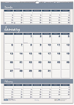 House of Doolittle™ Bar Harbor 100% Recycled Wirebound Three-Months-per-Page Wall Calendar 3-Months-per-Page 15.5 x 22, White/Blue/Gray Sheets, 14-Month(Dec-Jan):2023-2025