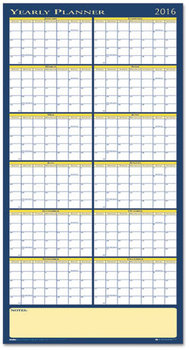House of Doolittle™ 100% Recycled Reversible Yearly Wall Planner 60 x 26, White/Blue/Yellow Sheets, 12-Month (Jan to Dec): 2024