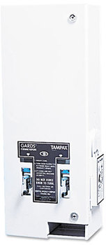 HOSPECO® Dual Sanitary Napkin/Tampon Dispenser,  Coin, Metal, 10 x 6 1/2 x 26 1/4, White
