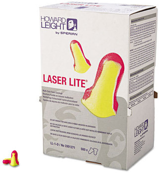 Howard Leight® by Honeywell Laser Lite® Single-Use Earplugs,  Cordless, 32NRR, MA/YW, LS500, 500 Pairs