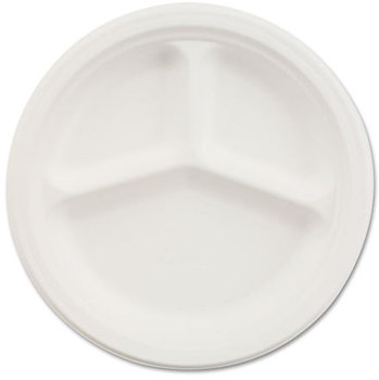 Chinet® Classic Paper Dinnerware,  3-Comp Plate, 9 1/4" dia, White, 500/Carton