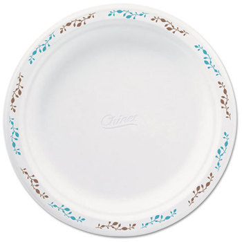 Chinet® Vines Molded Fiber Dinnerware,  Plate, 8 3/4"Dia, White, Vines Theme, 500/Carton