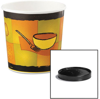 Huhtamaki Soup Containers with Vented Lids,  Streetside Pattern, 16 oz, 250/Carton