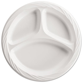 Chinet® Lightweight Plastic Dinnerware,  3-Comp, Plate, 9", Round, White