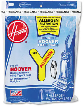 Hoover® Commercial Disposable Allergen Filtration Bags For Commercial Bag-Style WindTunnel™ Upright Vacuum,  3/Pack