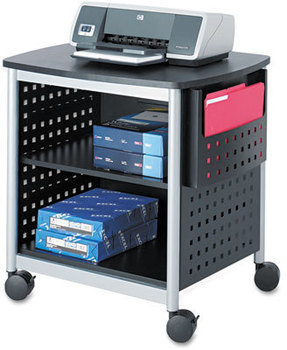 Safco® Scoot™ Printer Stand Deskside File Pocket, Metal, 3 Shelves, 1 Bin, 200 lb Capacity, 26.5 x 20.5 Black/Silver