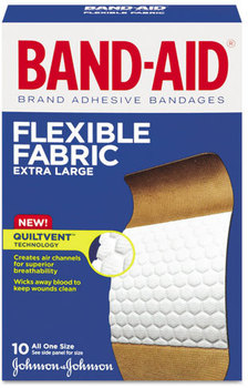 BAND-AID® Flexible Fabric Extra Large Adhesive Bandages,  1 1/4" x 4", 10/Box