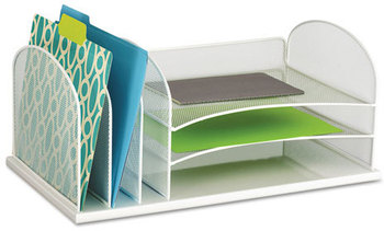 Safco® Onyx™ Desk Organizer with Three Horizontal and Upright Sections Letter Size Files, 19.5 x 11.5 8.25, White