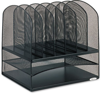 Safco® Onyx™ Mesh Desk Organizer with Two Horizontal/Six Upright Sections Horizontal and Six Letter Size Files, 13.25" x 11.5" 13", Black