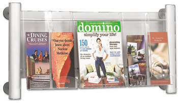 Safco® Luxe™ Magazine & Pamphlet Display Rack, 3 Compartments, 31.75w x 5d 15.25h, Clear/Silver