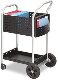 Safco® Scoot™ Mail Cart Dual-Purpose and Filing Metal, 1 Shelf, 2 Bins, 22" x 27" 40.5", Black/Silver