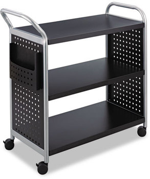 Safco® Scoot™ Three Shelf Utility Cart Metal, 3 Shelves, 1 Bin, 300 lb Capacity, 31" x 18" 38", Black/Silver