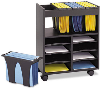 Safco® Go Cart™ Mobile File Engineered Wood, 8 Shelves, 4 Bins, 14.5" x 21.5" 26.25", Black