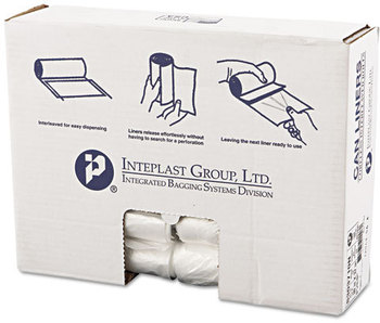 Inteplast Group High-Density Interleaved Commercial Can Liners,  30 x 37, 30gal, 10mic, Clear, 25/Roll, 20 Rolls/Carton