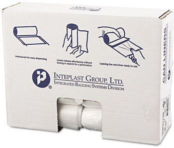 Inteplast Group High-Density Interleaved Commercial Can Liners,  30 x 37, 30gal, 13mic, Clear, 25/Roll, 20 Rolls/Carton