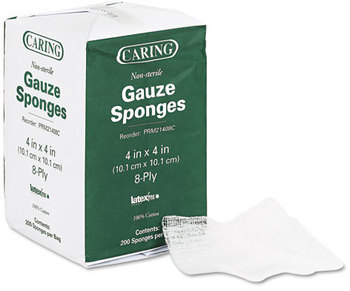 Medline Caring® Non-Sterile Gauze,  4 x 4, Non-sterile, 8-Ply, 200/Pack
