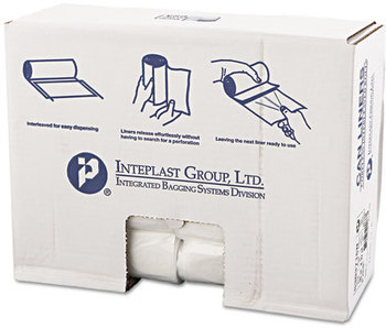 Inteplast Group High-Density Interleaved Commercial Can Liners,  30 x 37, 30gal, 16mic, Clear, 25/Roll, 20 Rolls/Carton
