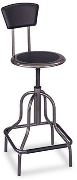 Safco® Diesel Industrial Stool with Back Supports Up to 250 lb, 22" 27" Seat Height, Black Seat/Back, Pewter Base