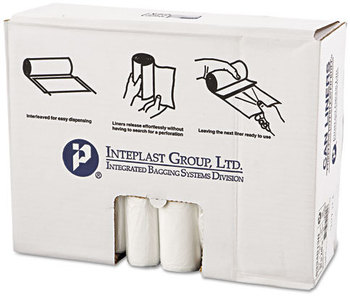 Inteplast Group High-Density Interleaved Commercial Can Liners,  33 x 40, 33gal, 13mic, Clear, 25/Roll, 20 Rolls/Carton