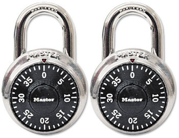 Master Lock® Combination Lock,  Stainless Steel, 1 7/8" Wide, Black Dial, 2/Pack