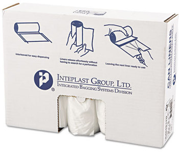 Inteplast Group High-Density Interleaved Commercial Can Liners,  40 x 48, 45gal, 12mic, Clear, 25/Roll, 10 Rolls/Carton